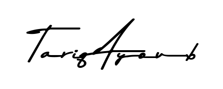 Designed for modern professionals: Tariq Ayoub name signature crafted with Asem Kandis PERSONAL USE script. Ready for digital PDF workflows. Tariq Ayoub signature style 9 images and pictures png