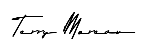A sleek calligraphic signature for name Terry Moreau utilizing Asem Kandis PERSONAL USE styling. Great for adding personal signatures to photos and art. Terry Moreau signature style 9 images and pictures png
