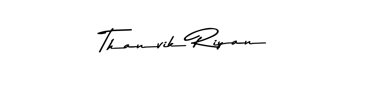 How to make Thanvik Riyan name signature. Use Asem Kandis PERSONAL USE style for creating short signs online. This is the latest handwritten sign. Thanvik Riyan signature style 9 images and pictures png