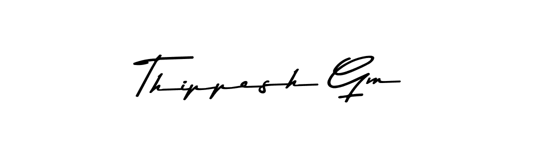 How to make Thippesh Gm name signature. Use Asem Kandis PERSONAL USE style for creating short signs online. This is the latest handwritten sign. Thippesh Gm signature style 9 images and pictures png