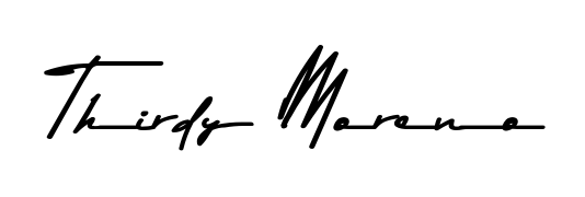Create your official email sign-off with Thirdy Moreno name in Asem Kandis PERSONAL USE style. Crisp, clean, and perfectly legible across all screens. Thirdy Moreno signature style 9 images and pictures png