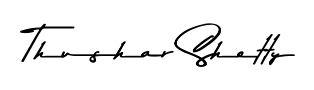 A sleek calligraphic signature for name Thushar Shetty utilizing Asem Kandis PERSONAL USE styling. Great for adding personal signatures to photos and art. Thushar Shetty signature style 9 images and pictures png