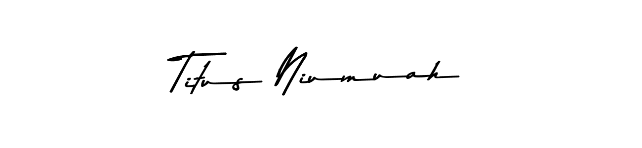 How to make Titus Niumuah name signature. Use Asem Kandis PERSONAL USE style for creating short signs online. This is the latest handwritten sign. Titus Niumuah signature style 9 images and pictures png