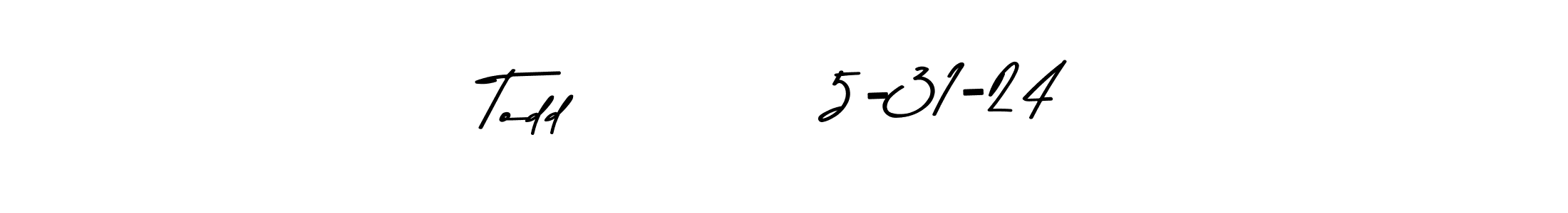 The best way (Asem Kandis PERSONAL USE) to make a short signature is to pick only two or three words in your name. The name Todd           5-31-24 include a total of six letters. For converting this name. Todd           5-31-24 signature style 9 images and pictures png