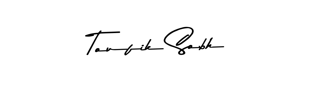 How to make Toufik Sobh name signature. Use Asem Kandis PERSONAL USE style for creating short signs online. This is the latest handwritten sign. Toufik Sobh signature style 9 images and pictures png