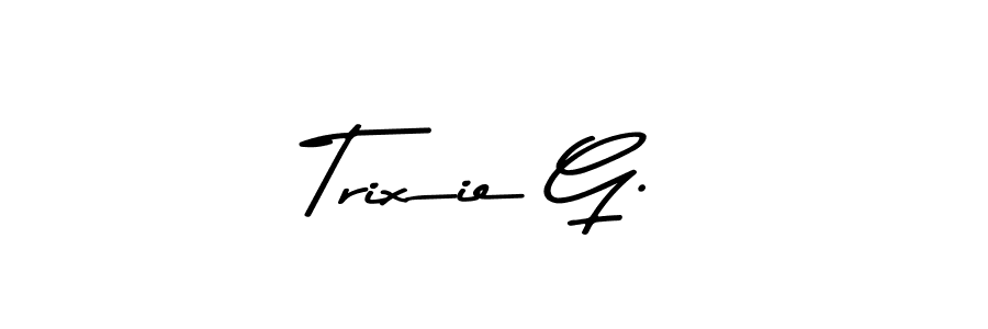 Create a beautiful signature design for name Trixie G.. With this signature (Asem Kandis PERSONAL USE) fonts, you can make a handwritten signature for free. Trixie G. signature style 9 images and pictures png