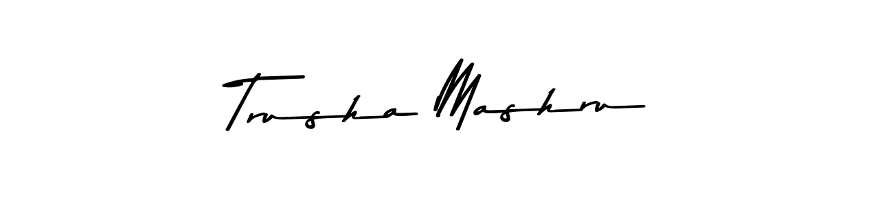 How to make Trusha Mashru name signature. Use Asem Kandis PERSONAL USE style for creating short signs online. This is the latest handwritten sign. Trusha Mashru signature style 9 images and pictures png