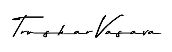 A timeless handwritten aesthetic for Trushar Vasava. The Asem Kandis PERSONAL USE font gives your signature a handcrafted feel with natural curves. Trushar Vasava signature style 9 images and pictures png