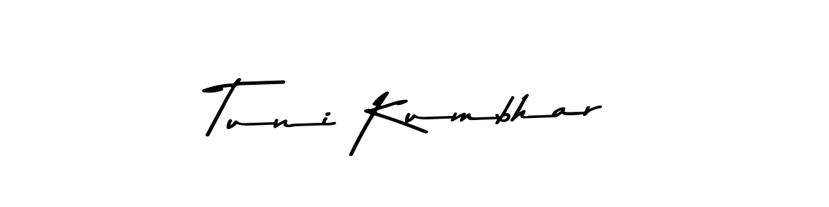How to make Tuni Kumbhar name signature. Use Asem Kandis PERSONAL USE style for creating short signs online. This is the latest handwritten sign. Tuni Kumbhar signature style 9 images and pictures png