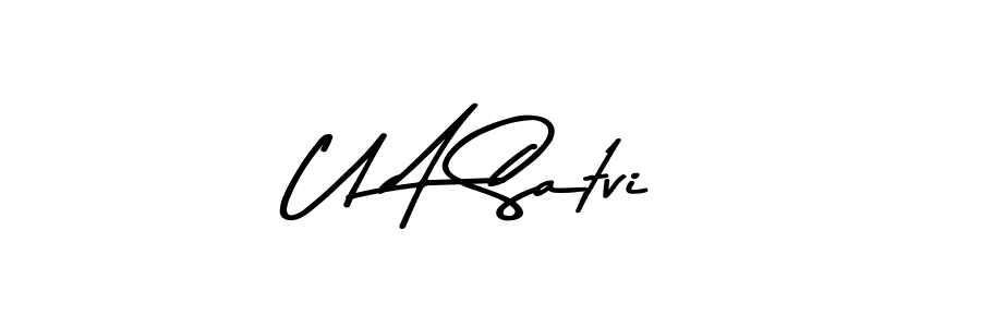 Create a beautiful signature design for name U A Satvi. With this signature (Asem Kandis PERSONAL USE) fonts, you can make a handwritten signature for free. U A Satvi signature style 9 images and pictures png