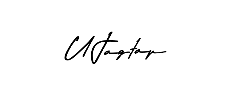 How to make U Jagtap name signature. Use Asem Kandis PERSONAL USE style for creating short signs online. This is the latest handwritten sign. U Jagtap signature style 9 images and pictures png