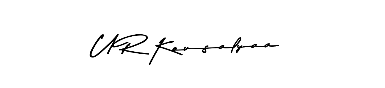 How to make U R Kousalyaa name signature. Use Asem Kandis PERSONAL USE style for creating short signs online. This is the latest handwritten sign. U R Kousalyaa signature style 9 images and pictures png