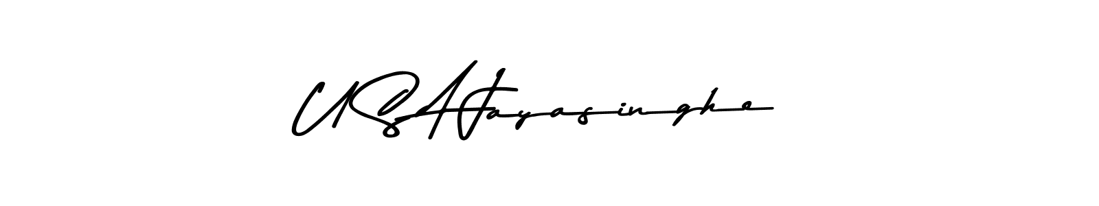 The best way (Asem Kandis PERSONAL USE) to make a short signature is to pick only two or three words in your name. The name U S A Jayasinghe include a total of six letters. For converting this name. U S A Jayasinghe signature style 9 images and pictures png