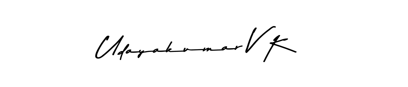 Make a beautiful signature design for name Udayakumar V K. With this signature (Asem Kandis PERSONAL USE) style, you can create a handwritten signature for free. Udayakumar V K signature style 9 images and pictures png