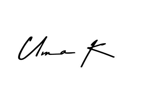 How to make Uma K name signature. Use Asem Kandis PERSONAL USE style for creating short signs online. This is the latest handwritten sign. Uma K signature style 9 images and pictures png