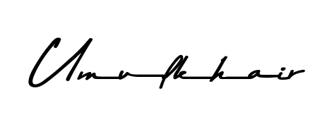 A stylish, flowing autograph style designed for name Umulkhair using Asem Kandis PERSONAL USE typography. Perfect for digital creative projects. Umulkhair signature style 9 images and pictures png