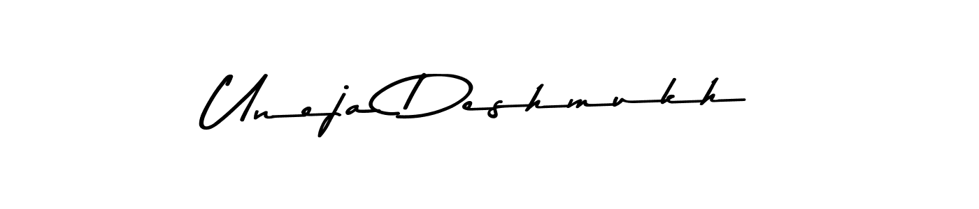 Create a beautiful signature design for name Uneja Deshmukh. With this signature (Asem Kandis PERSONAL USE) fonts, you can make a handwritten signature for free. Uneja Deshmukh signature style 9 images and pictures png