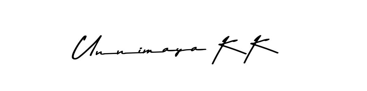 Create a beautiful signature design for name Unnimaya K K. With this signature (Asem Kandis PERSONAL USE) fonts, you can make a handwritten signature for free. Unnimaya K K signature style 9 images and pictures png