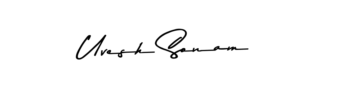 How to make Uvesh Sonam name signature. Use Asem Kandis PERSONAL USE style for creating short signs online. This is the latest handwritten sign. Uvesh Sonam signature style 9 images and pictures png