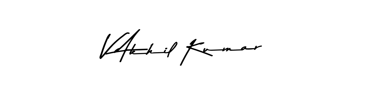 How to make V Akhil Kumar name signature. Use Asem Kandis PERSONAL USE style for creating short signs online. This is the latest handwritten sign. V Akhil Kumar signature style 9 images and pictures png