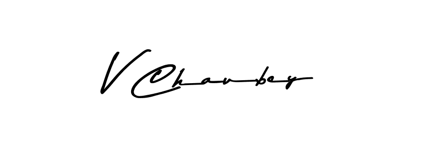 How to make V Chaubey name signature. Use Asem Kandis PERSONAL USE style for creating short signs online. This is the latest handwritten sign. V Chaubey signature style 9 images and pictures png