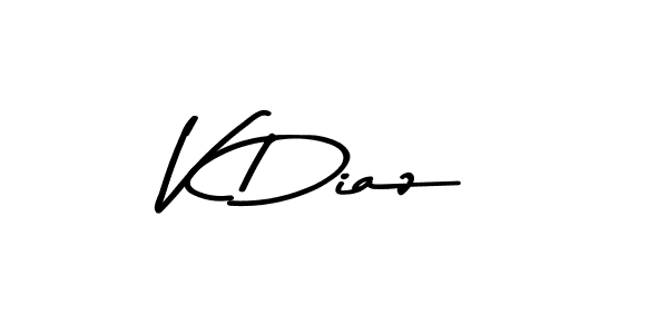 How to make V Diaz name signature. Use Asem Kandis PERSONAL USE style for creating short signs online. This is the latest handwritten sign. V Diaz signature style 9 images and pictures png