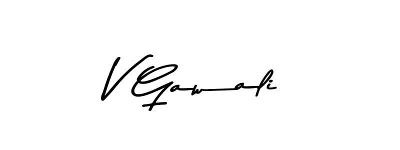 Create a beautiful signature design for name V Gawali. With this signature (Asem Kandis PERSONAL USE) fonts, you can make a handwritten signature for free. V Gawali signature style 9 images and pictures png
