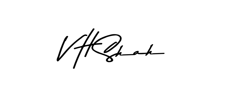 How to make V H Shah name signature. Use Asem Kandis PERSONAL USE style for creating short signs online. This is the latest handwritten sign. V H Shah signature style 9 images and pictures png