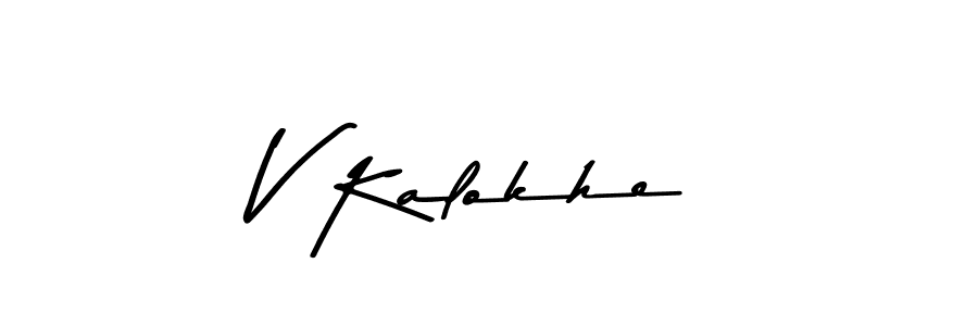 How to make V Kalokhe name signature. Use Asem Kandis PERSONAL USE style for creating short signs online. This is the latest handwritten sign. V Kalokhe signature style 9 images and pictures png