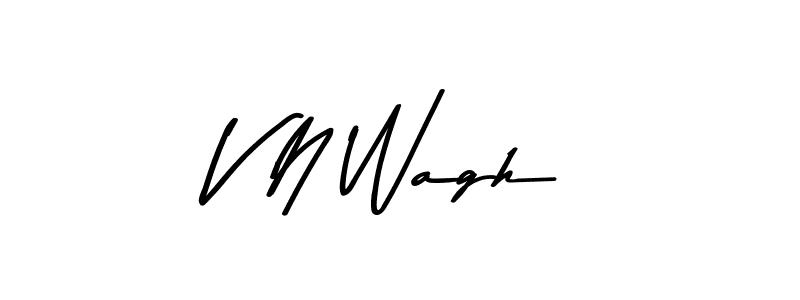 How to make V N Wagh name signature. Use Asem Kandis PERSONAL USE style for creating short signs online. This is the latest handwritten sign. V N Wagh signature style 9 images and pictures png