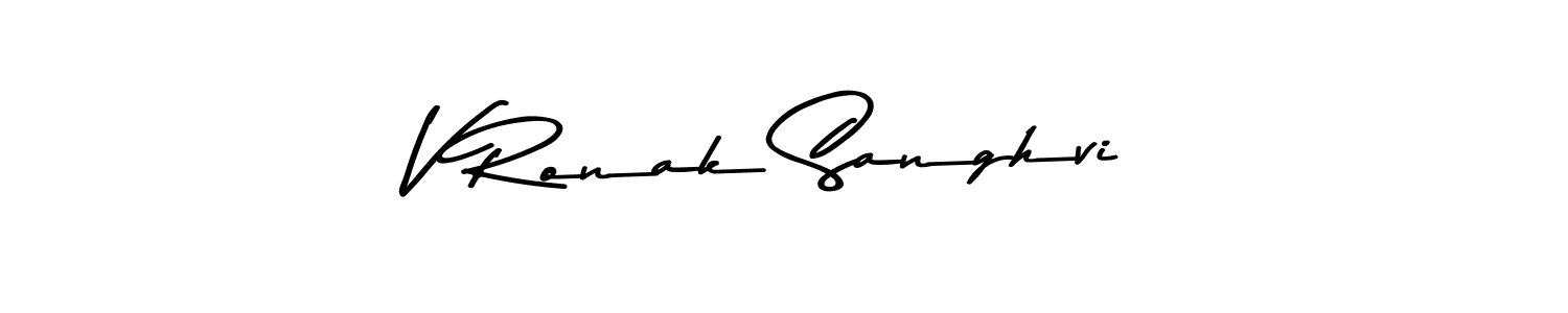 How to make V Ronak Sanghvi name signature. Use Asem Kandis PERSONAL USE style for creating short signs online. This is the latest handwritten sign. V Ronak Sanghvi signature style 9 images and pictures png