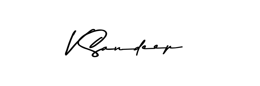 Make a beautiful signature design for name V Sandeep. With this signature (Asem Kandis PERSONAL USE) style, you can create a handwritten signature for free. V Sandeep signature style 9 images and pictures png