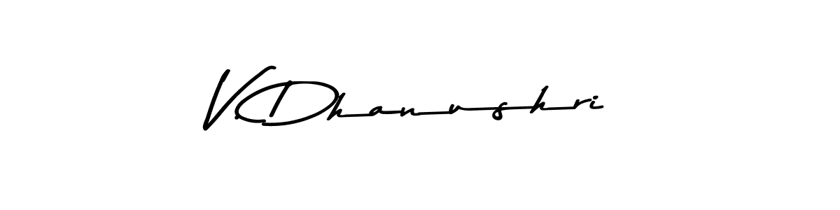 How to make V. Dhanushri name signature. Use Asem Kandis PERSONAL USE style for creating short signs online. This is the latest handwritten sign. V. Dhanushri signature style 9 images and pictures png