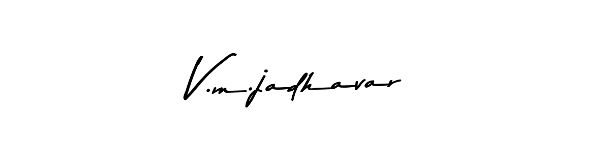 How to make V.m.jadhavar name signature. Use Asem Kandis PERSONAL USE style for creating short signs online. This is the latest handwritten sign. V.m.jadhavar signature style 9 images and pictures png