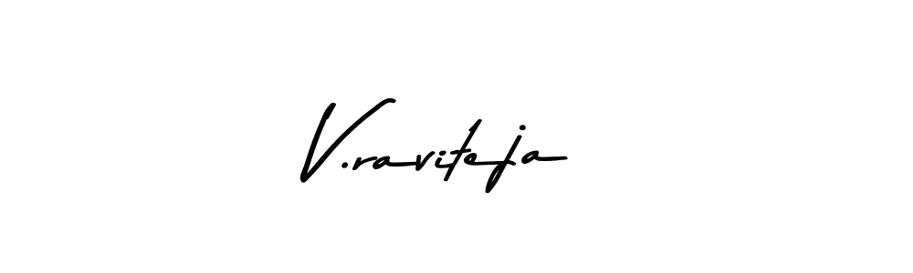 How to make V.raviteja name signature. Use Asem Kandis PERSONAL USE style for creating short signs online. This is the latest handwritten sign. V.raviteja signature style 9 images and pictures png