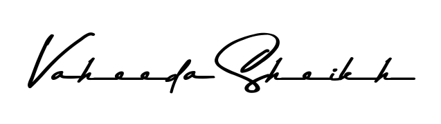 Create your official email sign-off with Vaheeda Sheikh name in Asem Kandis PERSONAL USE style. Crisp, clean, and perfectly legible across all screens. Vaheeda Sheikh signature style 9 images and pictures png