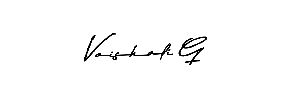 How to make Vaishali G name signature. Use Asem Kandis PERSONAL USE style for creating short signs online. This is the latest handwritten sign. Vaishali G signature style 9 images and pictures png