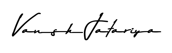 Give your name Vansh Jatariya an exquisite flair with the Asem Kandis PERSONAL USE script font. Ideal for contracts, resumes, and formal letterheads. Vansh Jatariya signature style 9 images and pictures png