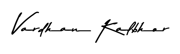 The Asem Kandis PERSONAL USE typeface gives name Vardhan Kalbhor a refined look. Suitable for certificates, diplomas, and official verification. Vardhan Kalbhor signature style 9 images and pictures png