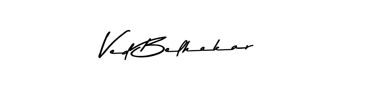 How to make Ved Belhekar name signature. Use Asem Kandis PERSONAL USE style for creating short signs online. This is the latest handwritten sign. Ved Belhekar signature style 9 images and pictures png