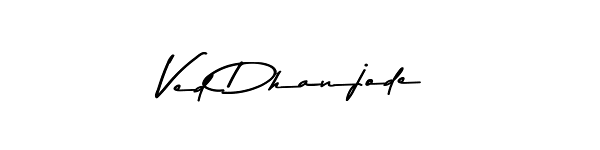 This is the best signature style for the Ved Dhanjode name. Also you like these signature font (Asem Kandis PERSONAL USE). Mix name signature. Ved Dhanjode signature style 9 images and pictures png