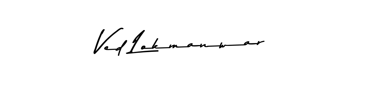 How to make Ved Lokmanwar name signature. Use Asem Kandis PERSONAL USE style for creating short signs online. This is the latest handwritten sign. Ved Lokmanwar signature style 9 images and pictures png