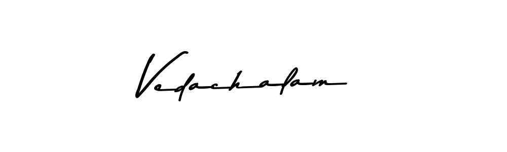 Create a beautiful signature design for name Vedachalam. With this signature (Asem Kandis PERSONAL USE) fonts, you can make a handwritten signature for free. Vedachalam signature style 9 images and pictures png