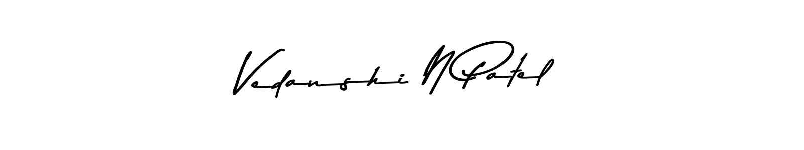 Create a beautiful signature design for name Vedanshi N Patel. With this signature (Asem Kandis PERSONAL USE) fonts, you can make a handwritten signature for free. Vedanshi N Patel signature style 9 images and pictures png
