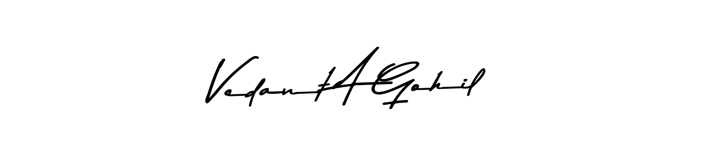 How to make Vedant A Gohil name signature. Use Asem Kandis PERSONAL USE style for creating short signs online. This is the latest handwritten sign. Vedant A Gohil signature style 9 images and pictures png