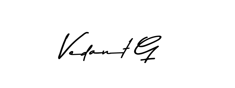 How to make Vedant G name signature. Use Asem Kandis PERSONAL USE style for creating short signs online. This is the latest handwritten sign. Vedant G signature style 9 images and pictures png