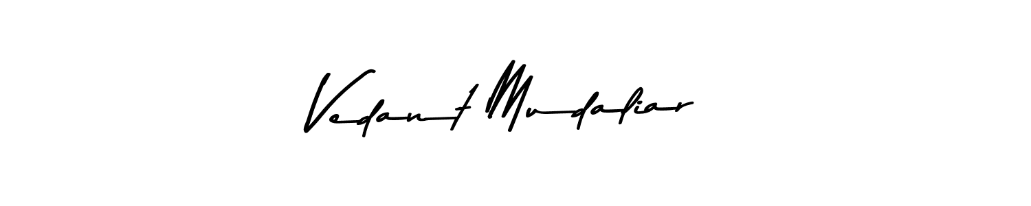 Create a beautiful signature design for name Vedant Mudaliar. With this signature (Asem Kandis PERSONAL USE) fonts, you can make a handwritten signature for free. Vedant Mudaliar signature style 9 images and pictures png