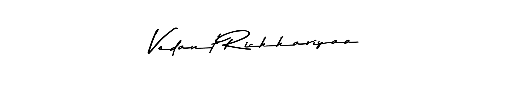 You should practise on your own different ways (Asem Kandis PERSONAL USE) to write your name (Vedant Richhariyaa) in signature. don't let someone else do it for you. Vedant Richhariyaa signature style 9 images and pictures png