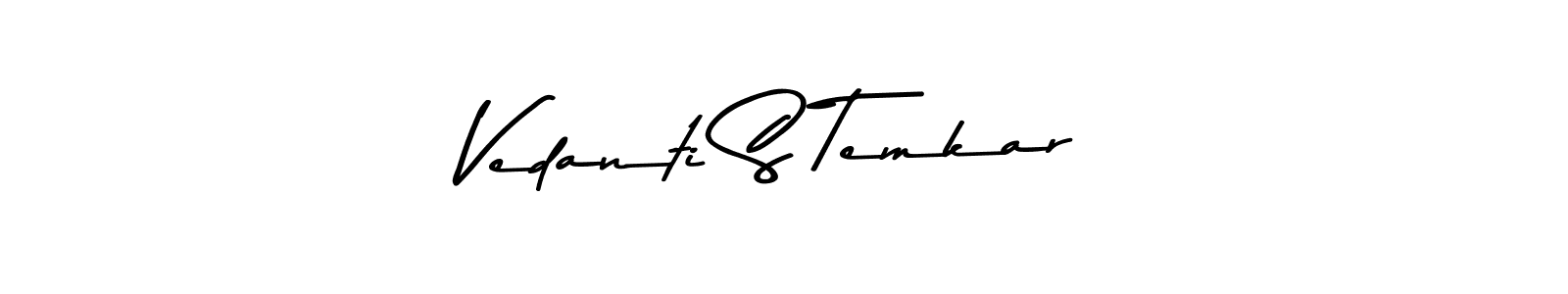 The best way (Asem Kandis PERSONAL USE) to make a short signature is to pick only two or three words in your name. The name Vedanti S Temkar include a total of six letters. For converting this name. Vedanti S Temkar signature style 9 images and pictures png