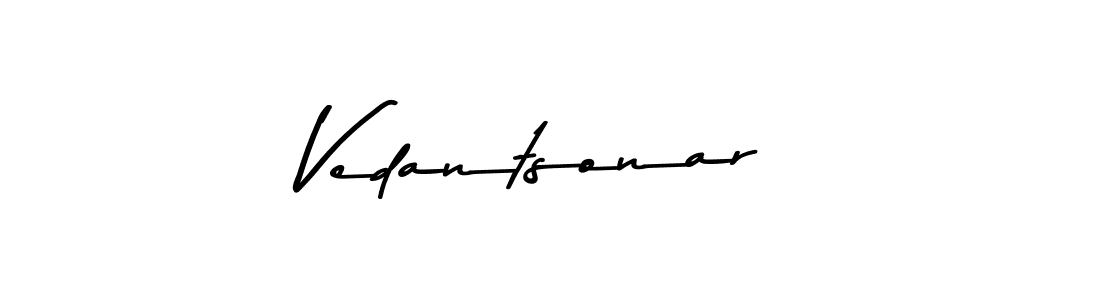 Create a beautiful signature design for name Vedantsonar. With this signature (Asem Kandis PERSONAL USE) fonts, you can make a handwritten signature for free. Vedantsonar signature style 9 images and pictures png